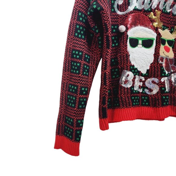 Women's Ugly Christmas Holiday Sweater Santa's Bestie Santa & Rudolph Size M - Picture 6 of 15